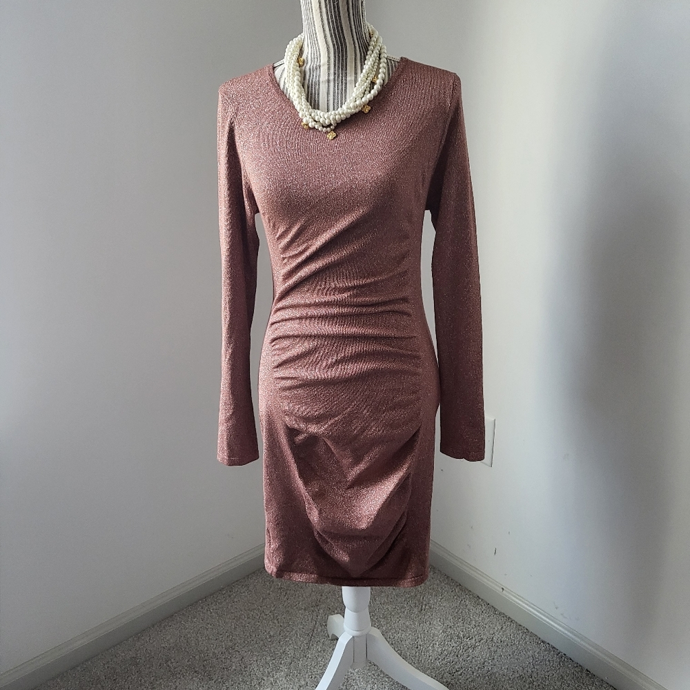 Express bronze metallic dress scrunched in front, Size M